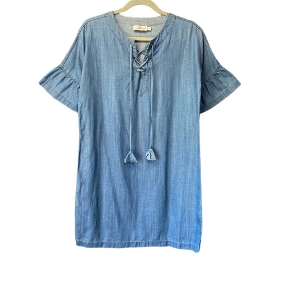 Vineyard Vines Chambray Flutter Sleeve Lace Up Tencel Linen Blend Dress Sz 4 - Picture 1 of 7